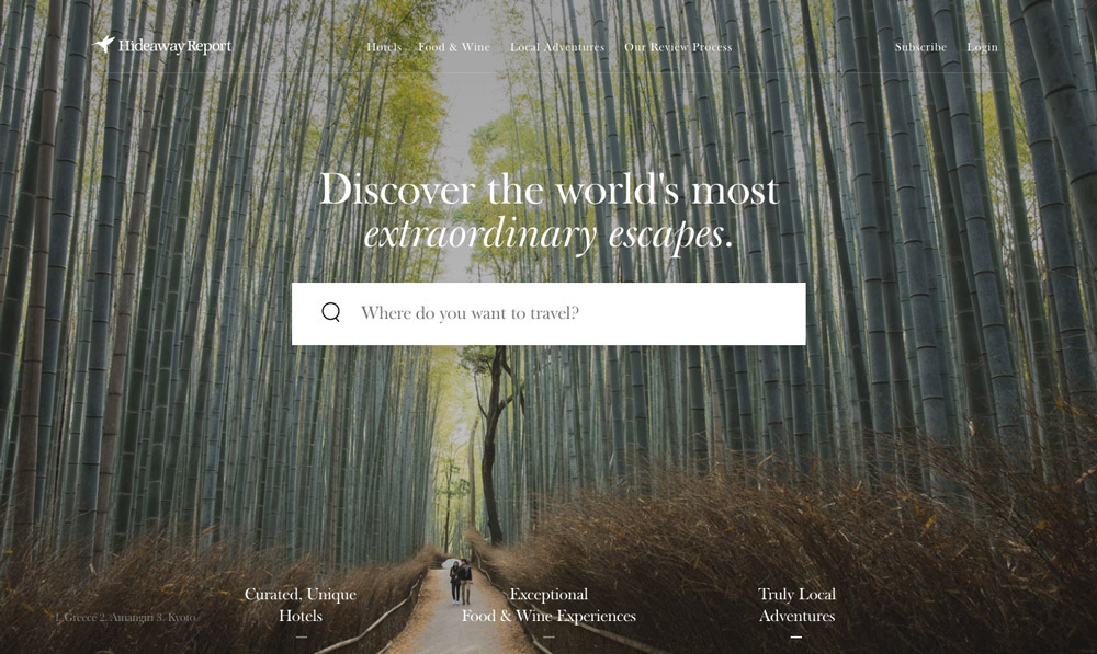 A mockup of the Hideaway Report homepage