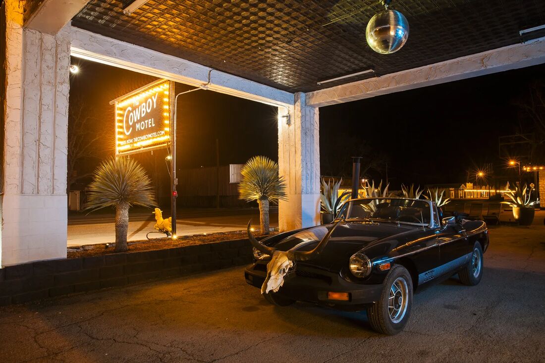A roadside stop at night in Camp Wood, Texas